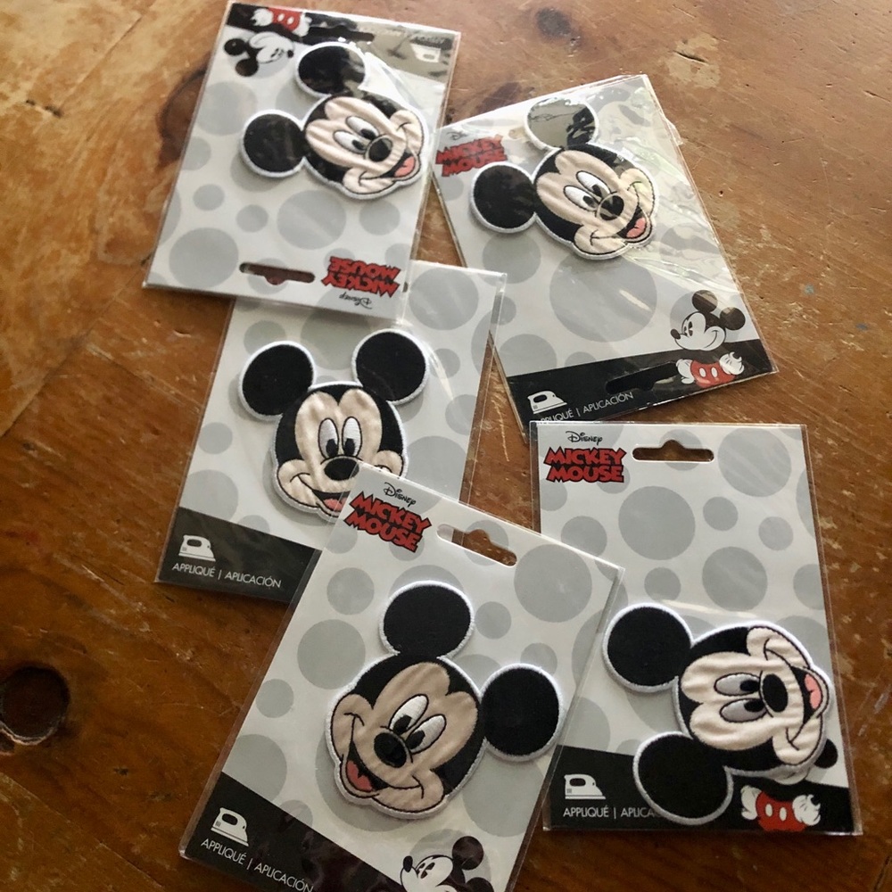 Lot 5 Disney Mickey Mouse Embroidered Iron-On Patches - New in Packages